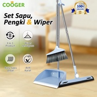 Cooger Broom Set Broom Dustpan Wiper Broom Set 3In1 Broom Floor Cleaning Tool Set Broom Dustpan and 