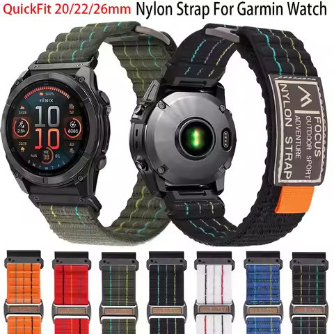 Quickfit 20 22 26 mm Wave Travel Nylon Strap For Garmin Watch Fenix 7 7S 7X E 8 AMOLED 43 47 51 Endu