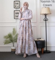 Gamis Wanita Masker Maxi Dress Muslim Motif Bunga Kancing Depan Busui