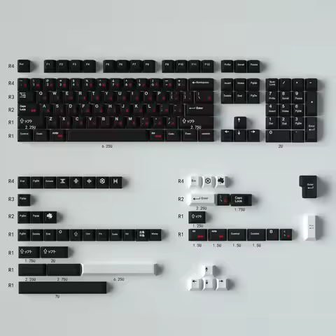 GMK WoB Red Cyrillic Keycaps for Mechanical Keyboard Black Color Cherry Profile 131 Keys PBT 5 Side 
