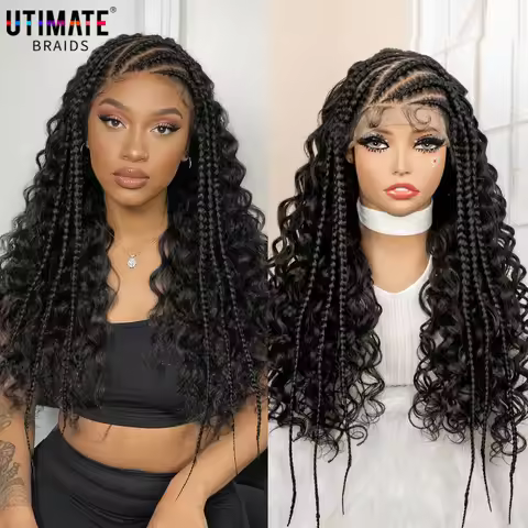 26 Inches Synthetic Cornrow Braided Wig 13x6 Lace Frontal Curly Braiding Wig African Braids Hair Wig