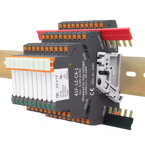 10PCS DIN Rail Relay Module HF 41F With LED 6A Slim Relay 5V 12V 24V High Frequency Relay 41F-5-ZS 4