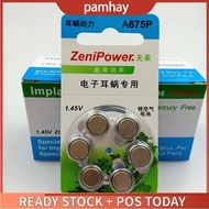 (10 PACKS) 60PCS/LOT A675P 675 PR44P Zinc Air battery for cochlear implant Hearing Aid