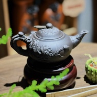 Bộ ấm trà tử sa Bát Tràng vẽ hoa sen kèm khay hình chiếc lá sen