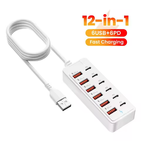 Car Fast Charging Multi-Port Charger, 6-Port USB HUB Adapter Phone Charger & Power Indicator, Compat