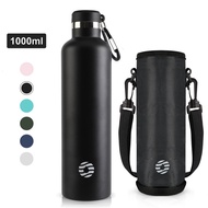 Fjbottle ขวดน้ําสุญญากาศ สเตนเลส ขนาด 1000 มล. พร้อมกระเป๋า และหัวเข็มขัด สําหรับปีนเขา