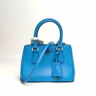 PRADA Galleria殺手包MINI藍色牛皮銀扣肩背包