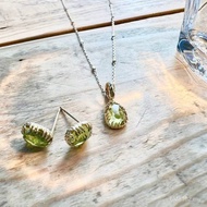 Necklace Silver New Style Japanese Style agete Peridot Irregular Fresh Natural Crystal Set Ear Studs