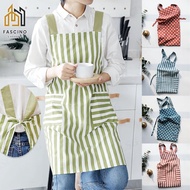 【SG】Cotton Aprons Cross-Back Apron with Pockets Minimalist Vintage Rustic Design for Cooking Coffee 