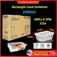 FR1000 Rectangular Disposable Plastic Food Container 1000ml BEKAS PLASTIK MAKANAN Segi Empat -1CTN