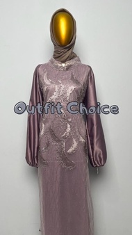 GUZELIM DRESS BAHAN SATIN ROBERTO GAMIS BAHAN SATIN MIX OUTER BRUKAT GAUN MAXI ELEGAN RESLETING DEPA