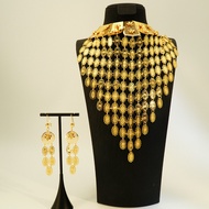 [MIJING}Dubai Bride Wedding Jewelry Accessories Gold-Plated Flower Hollow Necklace Earrings Jewelry 