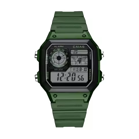 Digital Sports Electronics Unisex Watch 1200 Square LED Dial World Time Full Function Oak Series