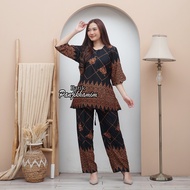 Setelan Batik Wanita Lengan 3/4 One Set Rayon Adem Baju Tidur Celana Panjang Busui Panjikhamim