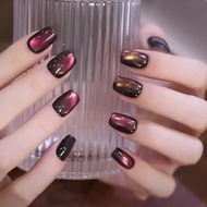Fake Nails Purple Red Cat Eyes Fake Nail Fake Nails with Sticker Glue FM109