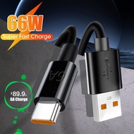 6A 66W Fast Charging Cable - USB To Type-C Data Line - Black PVC Data Cable - Phone Fast Charger Acc