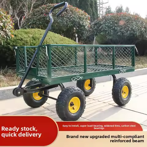 camping trolley solid wheel Four-wheel stall trolley garden tiger trolley factory pulling cargo hand