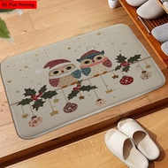 1PC 2D Flat Printed Doormat Festive Owls Christmas Holly Ornaments Floor Mat Rug Carpet Living Room 