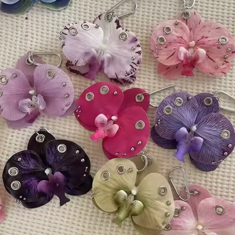 Simulation Flower Orchid Lily Keychain Colorful Backpack Decoration Simulation Flower Keyring Gifts 