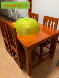 CPG ชุดโต๊ะกินข้าวไม้สัก 4 ที่นั่ง ชุดโต๊ะอาหารไม้ ชุดโต๊ะทานข้าว รุ่นเก้าอี้หลังระแนง โต๊ะขาตรง สีสักน้ำตาลส้มเคลือบเงา K-42