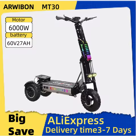 ARWIBON MT30 Adult Electric Scooter 6000W Motor 60V27AH Folding Tricycle E-Scooter 13 Fat Tire E-Mou