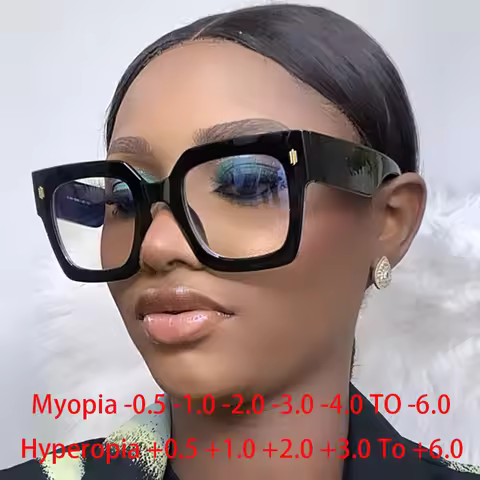 Rice Nails Big Frame Clear Lens Glasses Oversize Square Myopia Nerd Spectacles Degree -0.5 -1.0 -2.0