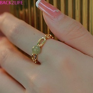 BACK2LIFE Hetian Jade Ring Women Finger Ring Retro Simple Gold Finger Buckle Green Chinese Style Rin
