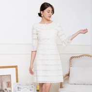 【MEDUSA】燒花蕾絲壓褶領米白小禮服(M-XL) | 禮服洋裝 媽媽禮服