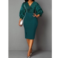 Plus Size Dress Sequin Patchwork Dinner Dress Maroon Dress Women Ninang Wedding 3xl Red