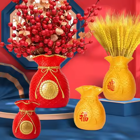 Blessed Bag Flowerpot Vase Chinese New Year Spring Festival Fortune Making Flower Arrangement Vase P