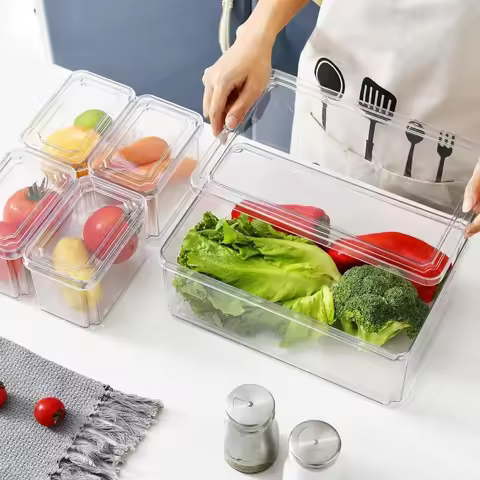Transparent Fridge Organizer Box with Lids Plastic Fridge Drawer Organizer Sealed Stackable Organize