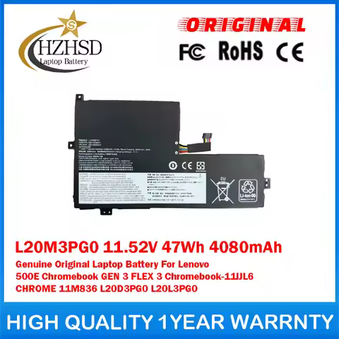 L20M3PG0 11.52V 47Wh 4080mAh Genuine Original Laptop Battery For Lenovo L20D3PG0 L20L3PG0 500E Chrom