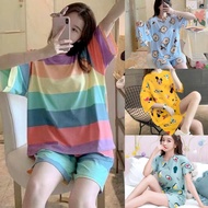 2 in 1 Terno Shorts Cotton Spandex for Women Unisex with Cute Cartoon pattern Sleepwear Pajama Set