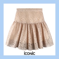 iCONiC PEARLY SKIRT #6302 กระโปรงสั้น  ผ้าลูกไม้ สีครีม กระโปรงย้วย กระโปรงระบาย กระโปรงลูกไม้ กระโป