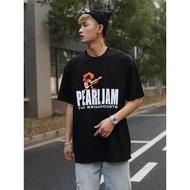 T-shirt Radio Pearl Jam Band, gaya Amerika Pearl Jam Band kolar kecil lengan pendek longgar gaya jal
