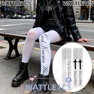 WATTLE1C5 Women's Long Socks, Y2K Versatile Letter Printed Pantyhose, White Silk Gothic Tight  Stock