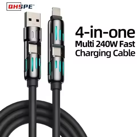 USB、Type C, lightning-Max 240W Fast Charging and Data Sync MFISH 4-in-1 Multi-Function USB Charging 