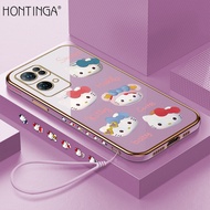 Hontinga Casing Case For OPPO Reno 7 Pro Reno7 Pro 5G Case Cartoon Lovely Cartoon Hello Kitty Luxury Chrome Plated Soft TPU Square Phone Case Full Cover Camera Protection Anti Gores Rubber Cases For Girls