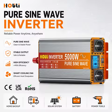 HOULI Pure Sine Wave Power Inverter 12V to 220V 3000W-7000W Peak DC to AC Converter with LCD Remote