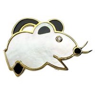 Mouse motif pendant top with shell, onyx, and 0.01ct diamonds, 18K gold, 3.9g, suitable for pen broo