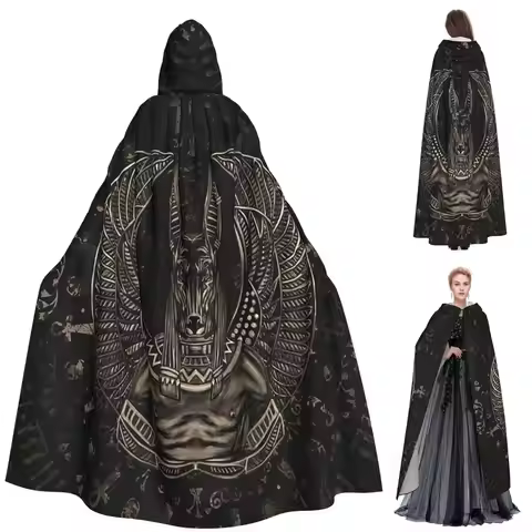 Anubis Egyptian God Sepia Long Hooded Cloak Witch Medieval Costume Cosplay Cape HalloweenCoat Adult 