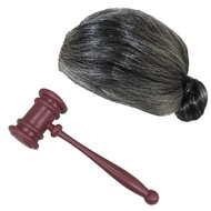 Judge's Law Gavel with Grey Hair Bun Wig Costume Set