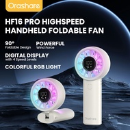 HF16 Pro Foldable Handheld Fan with RGB Light 4-Speed Strong Wind 4000mAh Rechargeable 8 Hours Cooli