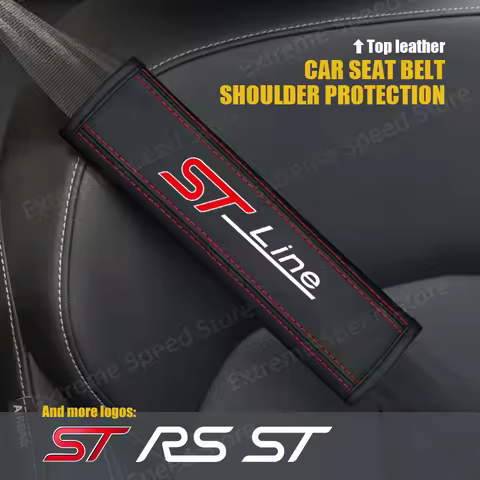For ST RS ST Line Emblem Ford Focus Mondeo Puma Leather Car Seat Belt Cushion Safety Belt Shoulder P