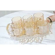 SET CAWAN GEMUK GLASS DIAMOND JUG KACA TEAPOT CUP CAWAN AMBER