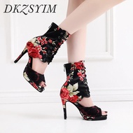 【2023 NEW】 Dkzsyim Print Flowers Latin Dance Shoes For Women Female Ladies Ballroom Tango Dancing Shoes Soft Bottom Salsa Shoes 6-10cm