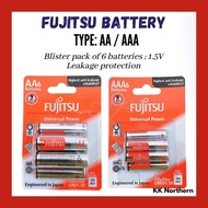 Fujitsu Alkaline Battery Universal Power AA (6 Cells) - LR6(4B)FU-A/W-F1 LR6(6B) & LR03(6B)