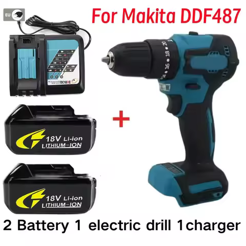 New 18V For Makita 6Ah Powerful tool battery+charger, For DDF487 lithium rechargeable impact drill h
