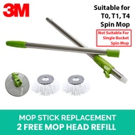 3M Scotch-Brite Spin Mop Replacement Stick Spare Part for T0 T1 T4 with 2 Mop Head Refill (NOT SUITABLE FOR SINGLE BUCKET SPIN MOP)