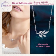 HFY GRA Certified 0.9ct Real Moissanite Laurel Branch Collarbone Necklace S925 Silver White Gold for
